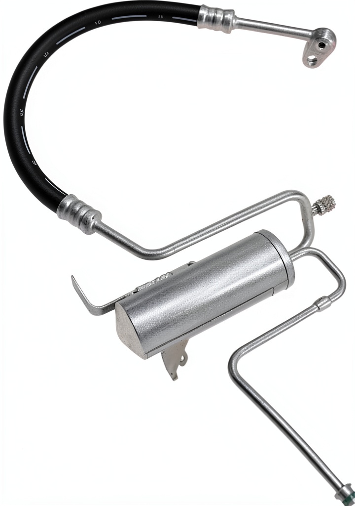 Installing UAC Air Conditioning Dryer Hose Assembly Silver on a garage workbench