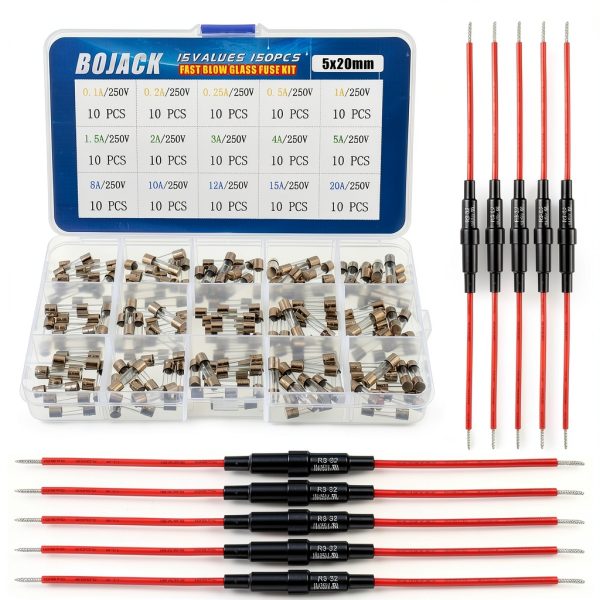 BOJACK 5x20 mm Fuse Holder Inline Screw with 16 AWG Red Wire 15 Kit-0