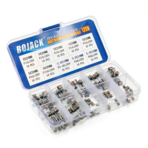BOJACK Christmas Light fuses 5x20mm 125V 1A 2A 3A 4A 5A 8A 10A Fuse Fast-Blow Glass Fuses 3.6X10mm Mini Fuse 125V 2.5A 3A 5A amp Fuses Assortment Kit-1