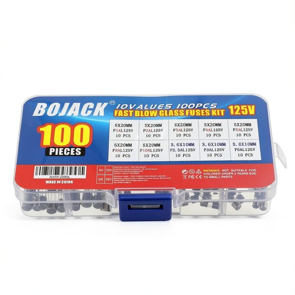BOJACK Christmas Light fuses 5x20mm 125V 1A 2A 3A 4A 5A 8A 10A Fuse Fast-Blow Glass Fuses 3.6X10mm Mini Fuse 125V 2.5A 3A 5A amp Fuses Assortment Kit-5