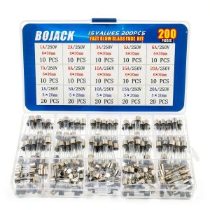 BOJACK Fast-Blow Glass Fuse Assortment Kit 200pcs 5x20mm & 6x30mm 250V-0